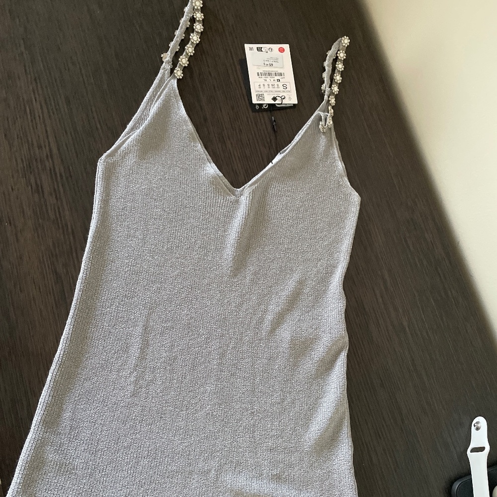 Silver knit top - Camisole tricotée argentée